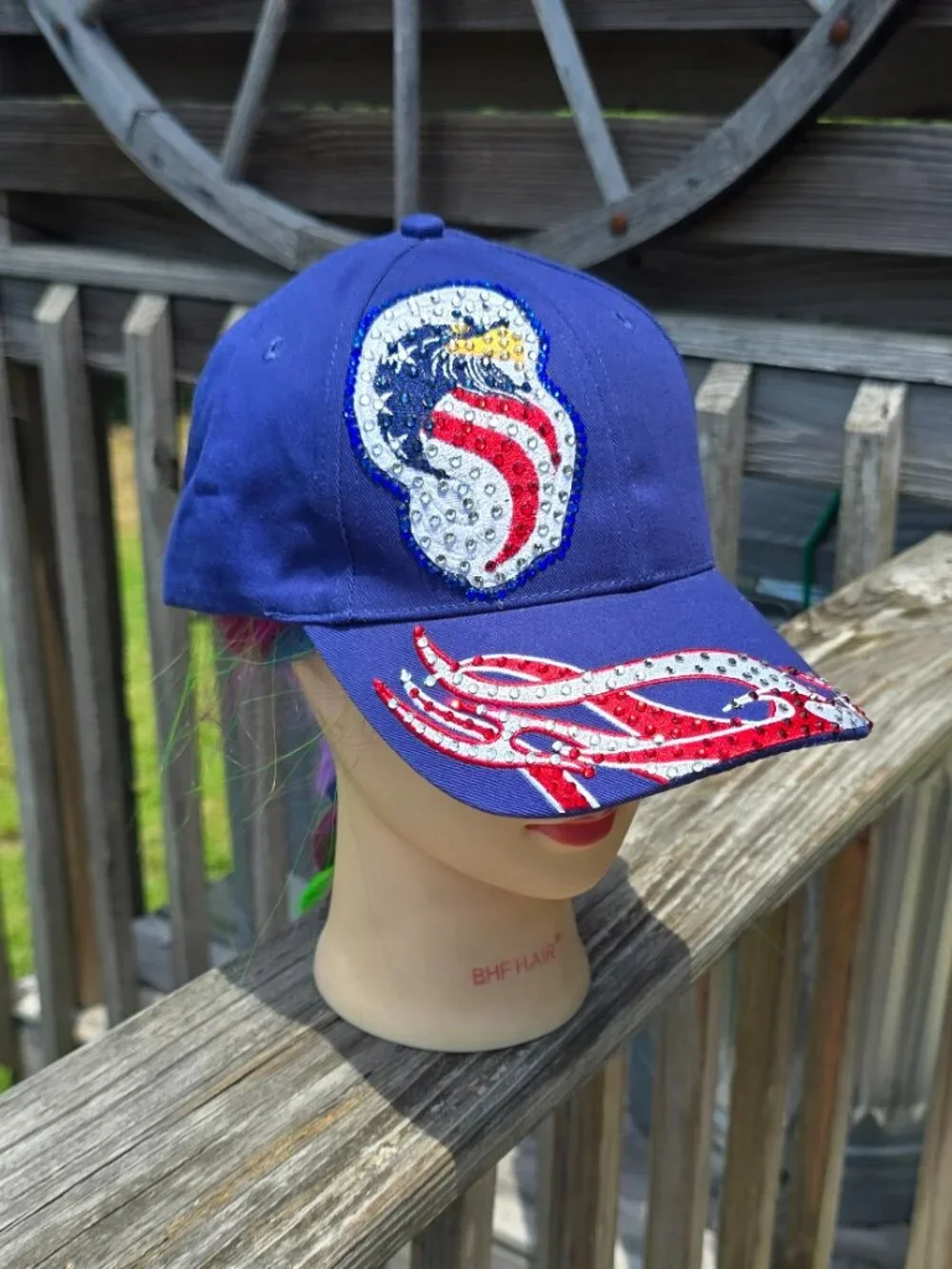 Ladies Blue Eagle Head Flames BLING Hat new no tags